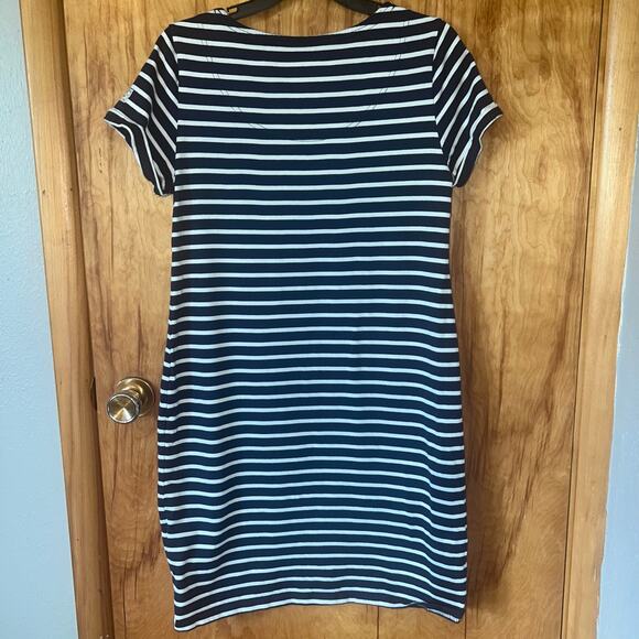 Nautical Navy White Striped Short Sleeve Crew Neck Joules Midi Dress Size 10 - Picture 6 of 10